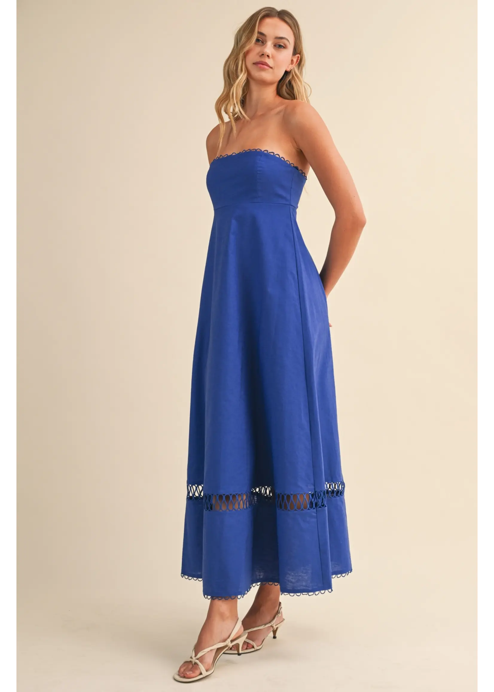 Klesis Linen Embroidered Maxi Dress - ID10248