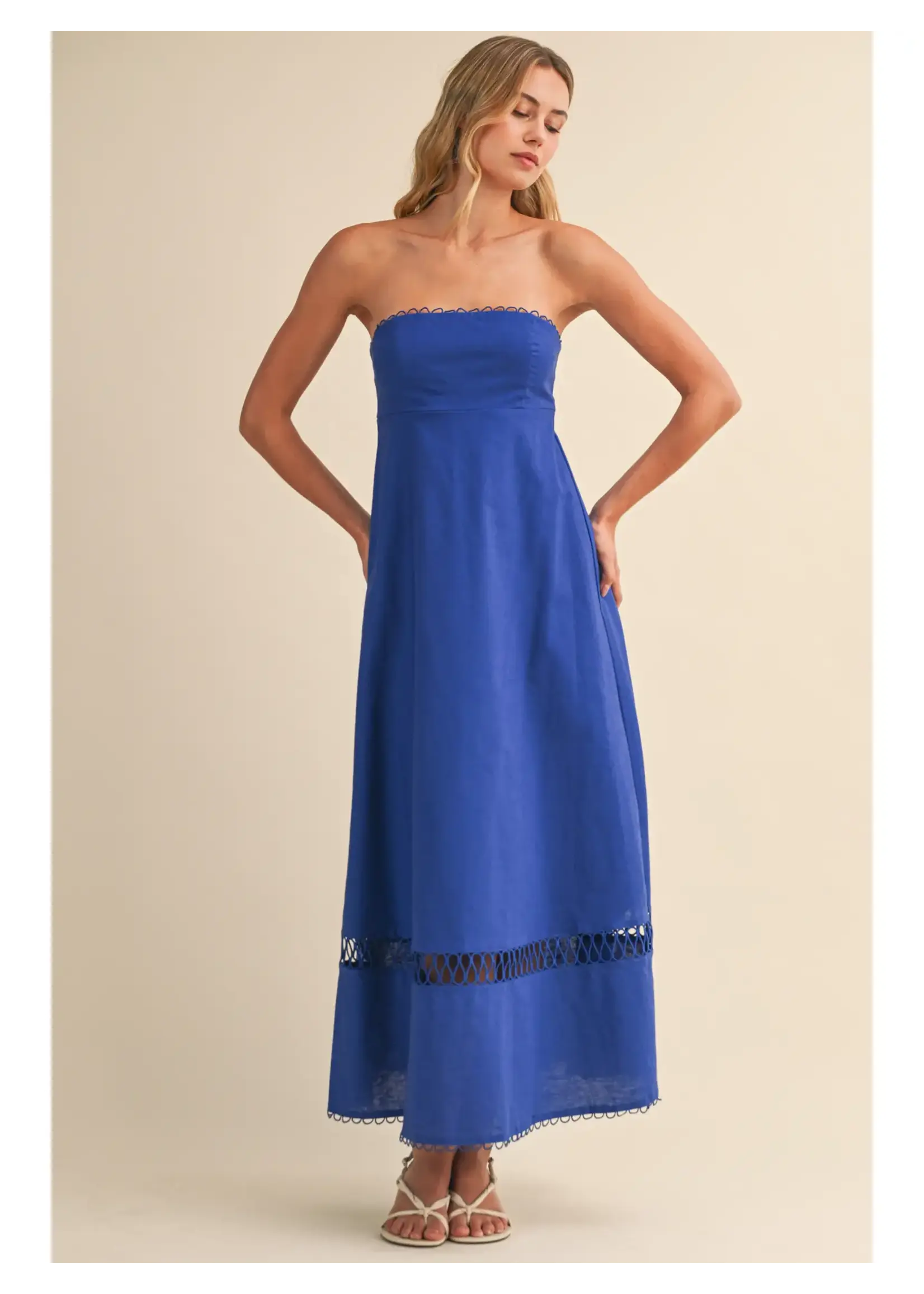 Klesis Linen Embroidered Maxi Dress - ID10248