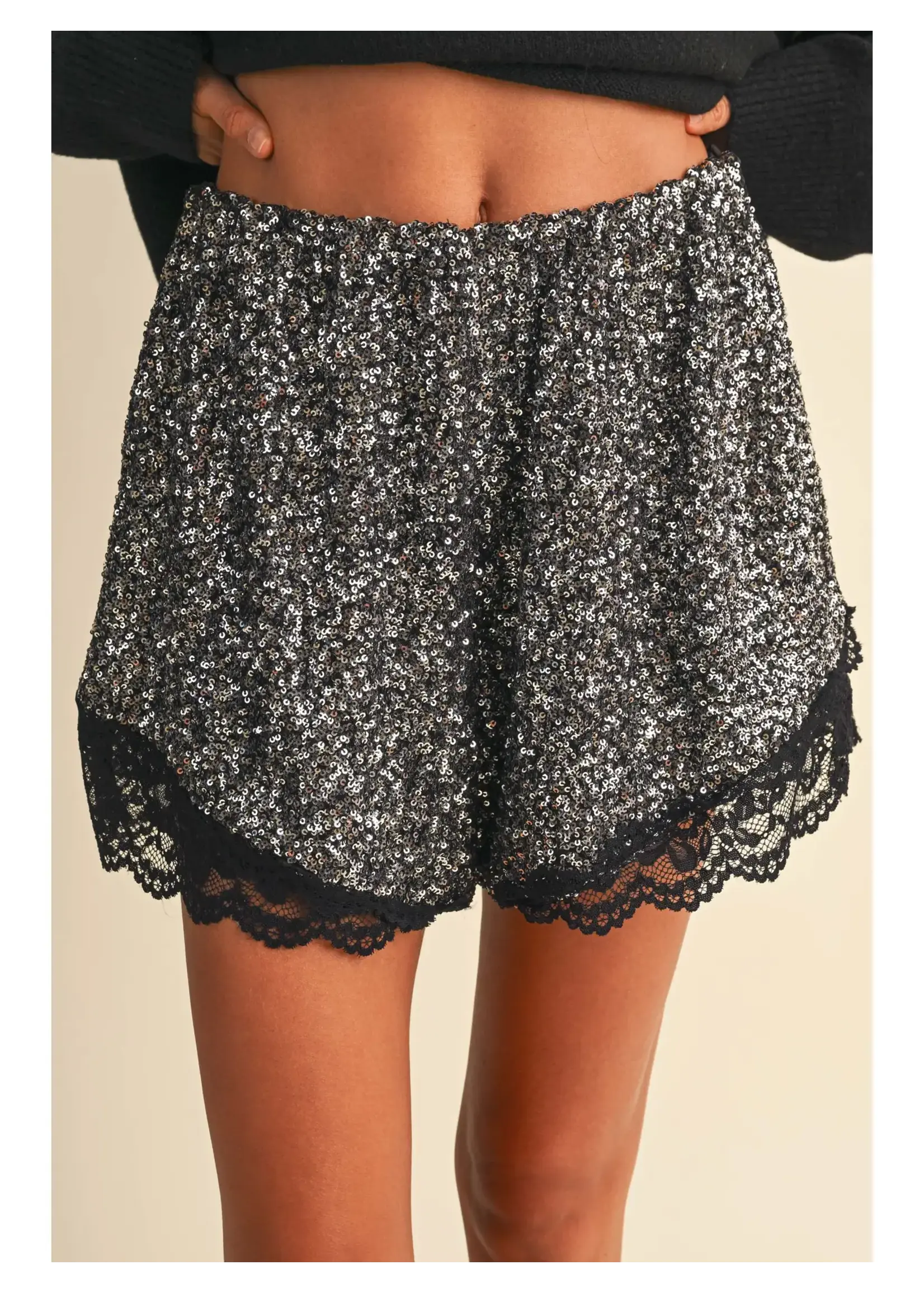 Klesis Sequin Lace Trim Shorts - IP1543-A
