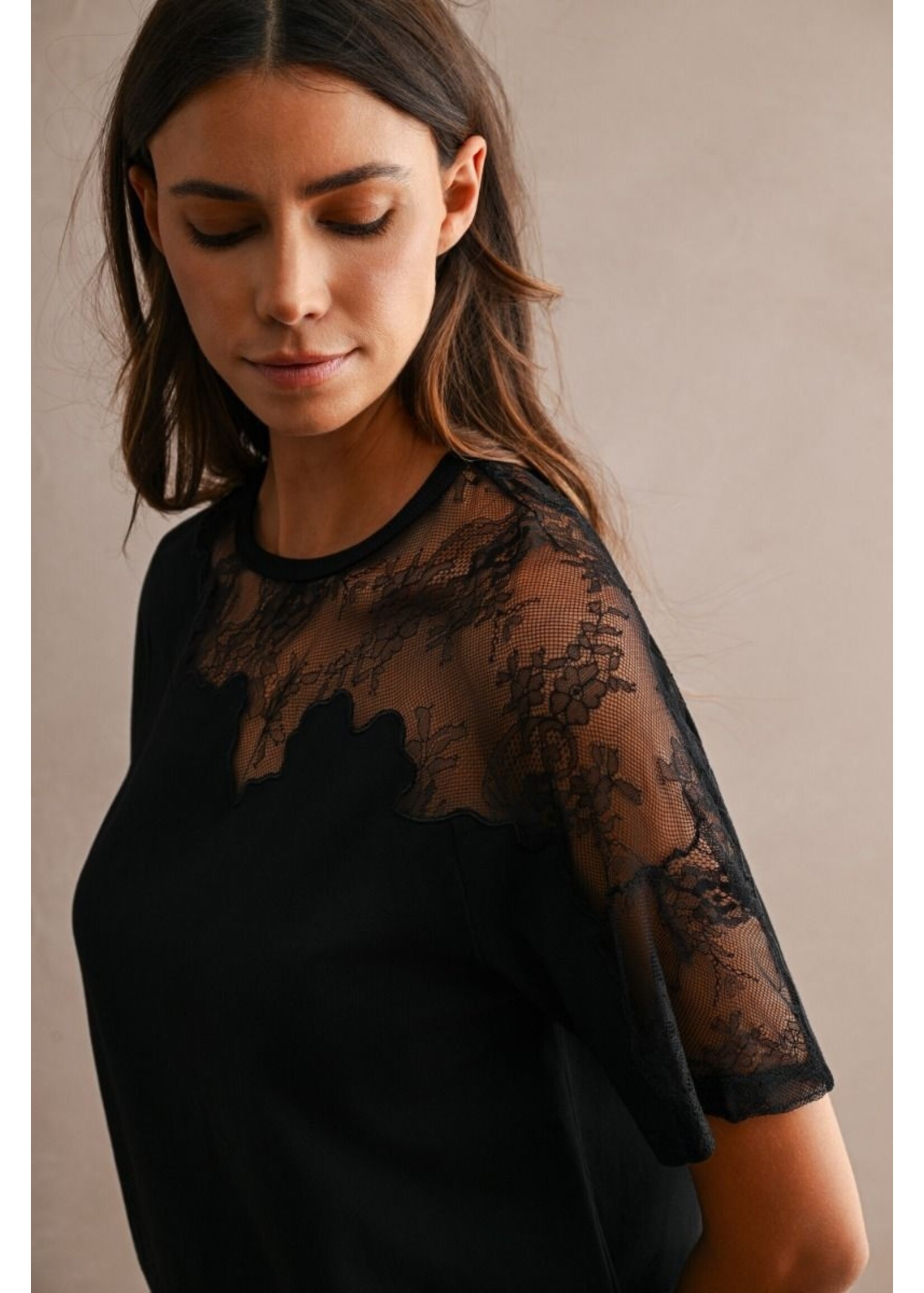 Luvee Asymmetric Lace Mix Top - LT1185