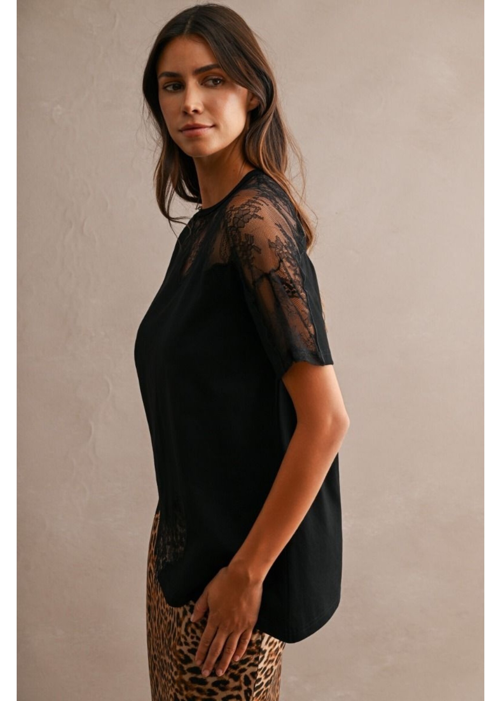 Luvee Asymmetric Lace Mix Top - LT1185