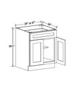Evercraft Cabinetry Shaker Gray - Base Cabinet - 24"W x 34-1/2"H x 24"D - 2D, 1Drw, 1S