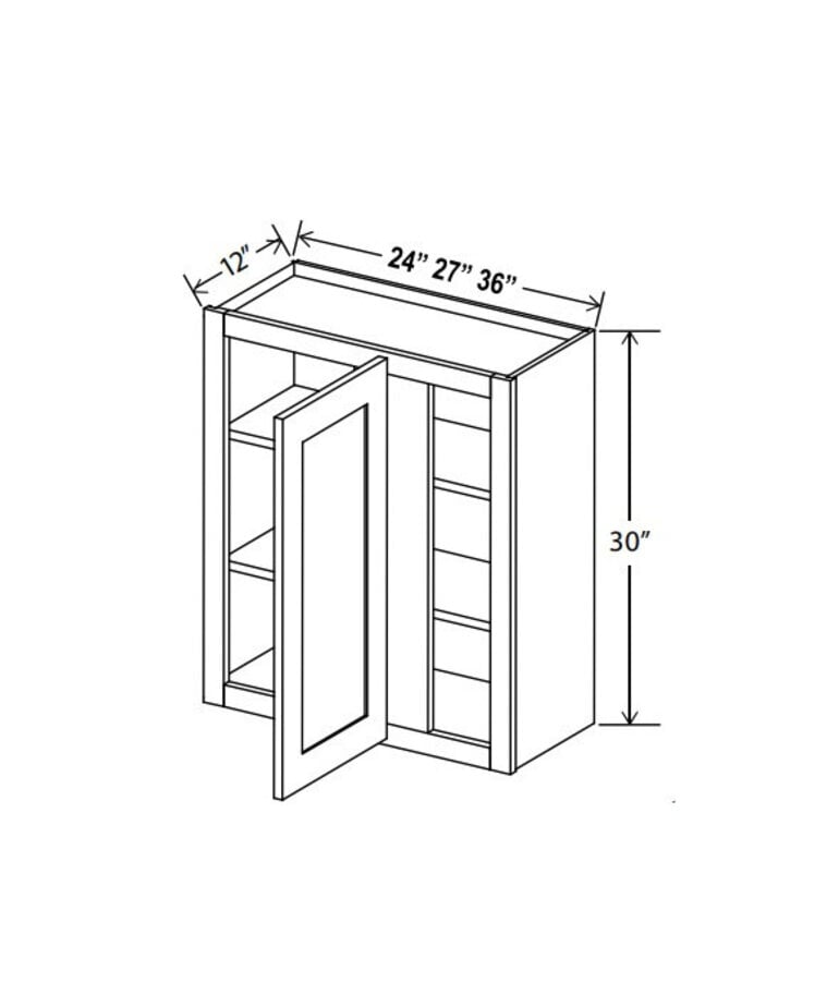 Evercraft Cabinetry Shaker Gray - Wall Blind Corner Cabinet - 27"W x 30"H x 12"D - 1D -2S