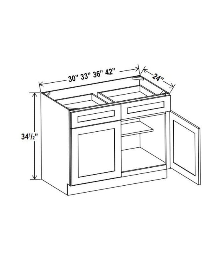 Evercraft Cabinetry Shaker White - Base Cabinet Double Door - 36"W X 24"D X 34-1/2"H With 2 Door, 2 Drawer And 1 Shelf