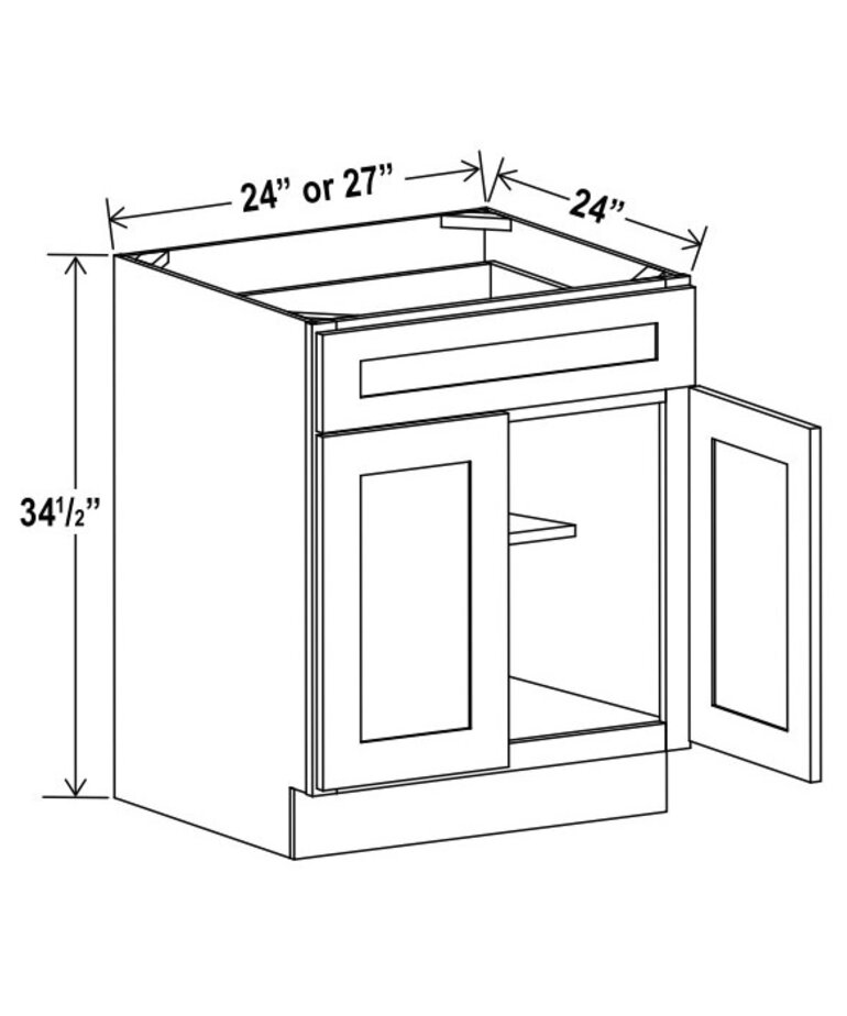 Evercraft Cabinetry Charleston White Base 24W - 1 Drawer 2 Door 1 Shelf