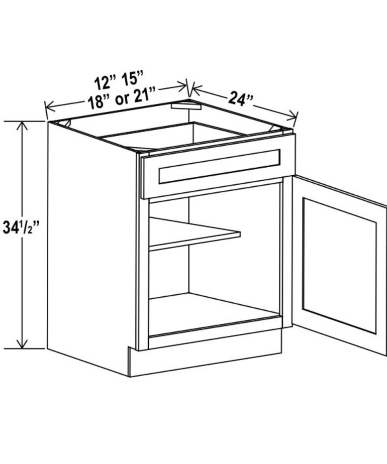 Evercraft Cabinetry Shaker White Base 12W - 1 Drawer 1 Door 1 Shelf