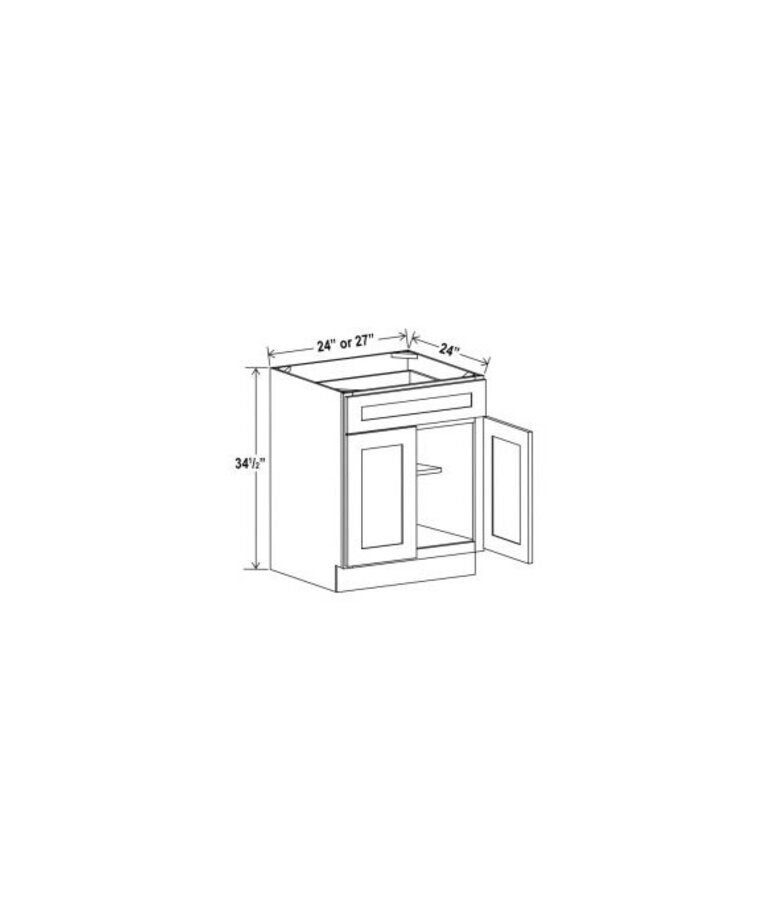 Evercraft Cabinetry Shaker White Base 24W - 1 Drawer 2 Door 1 Shelf