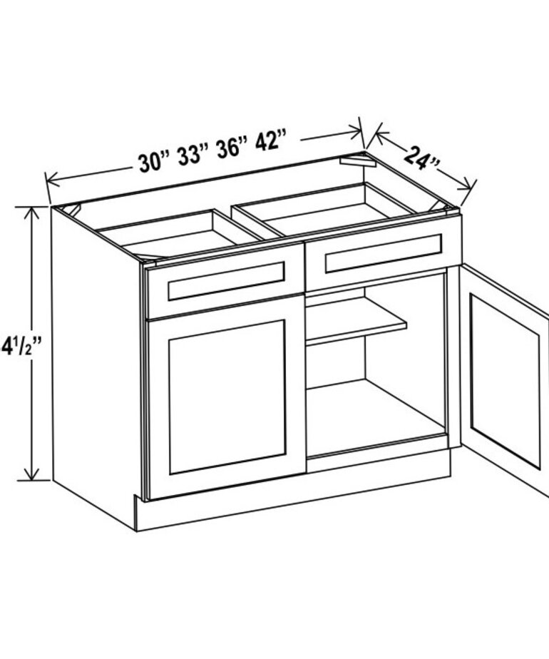 Evercraft Cabinetry Shaker White Base 33W - 2 Drawer 2 Door 1 Shelf