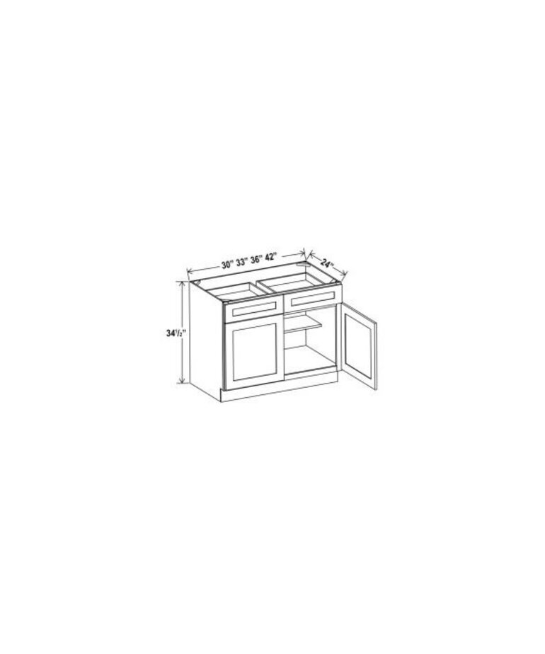Evercraft Cabinetry Shaker White Base 33W - 2 Drawer 2 Door 1 Shelf