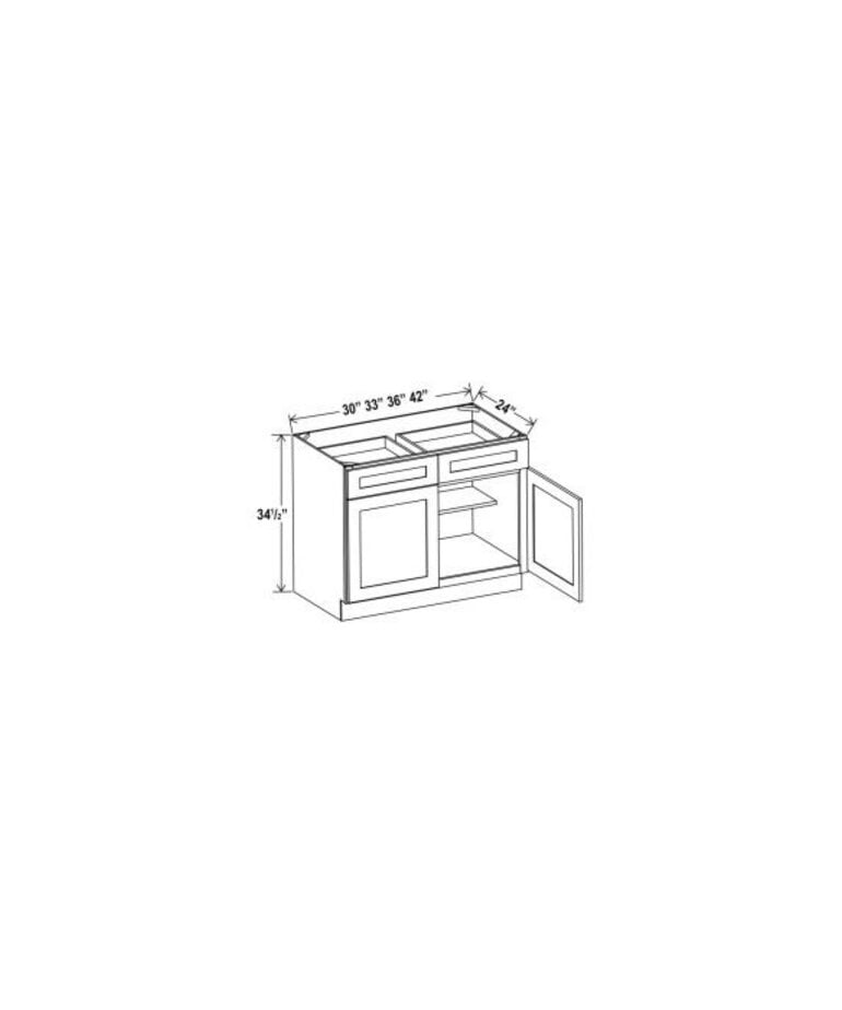 Evercraft Cabinetry Shaker White - Base Cabinet Double Door - 33"W X 24"D X 34-1/2"H With 2 Door, 2 Drawer And 1 Shelf