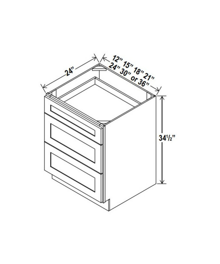 Evercraft Cabinetry Shaker White Base 18W - 3 Drawers