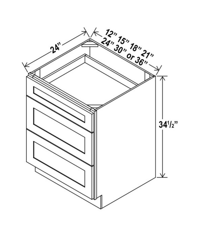 Evercraft Cabinetry Shaker White Base 18W - 3 Drawers