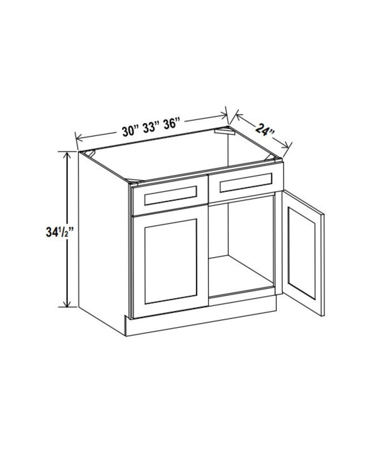 Evercraft Cabinetry Shaker White Sink Base 36W - 2 Doors