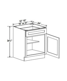 Evercraft Cabinetry Shaker Navy Blue - 15"W X 34.5"H X 24"D - Single Drawer Single Door Base Cabinet