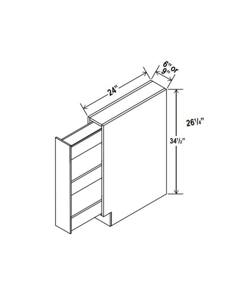 Evercraft Cabinetry Shaker White - Spice Pull Base Cabinet - 9"W X 34-1/2"H X 24"D