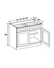 Evercraft Cabinetry Navy Blue - Base Cabinet - 36"W x 34-1/2"H x 24"D - 2D, 2Drw, 1S