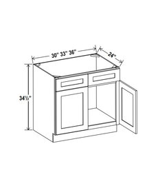 Evercraft Cabinetry Shaker Navy Blue - 36"W X 34.5"H X 24"D - Double Doors Sink Base Cabinet