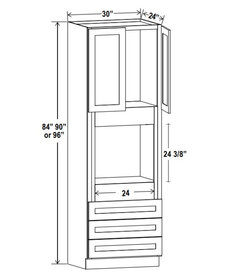 Evercraft Cabinetry Shaker Navy Blue - 30"W X 84"H X 24"D - Oven Pantry Double Doors One Large Open Shelf And Three Bottom Drawer