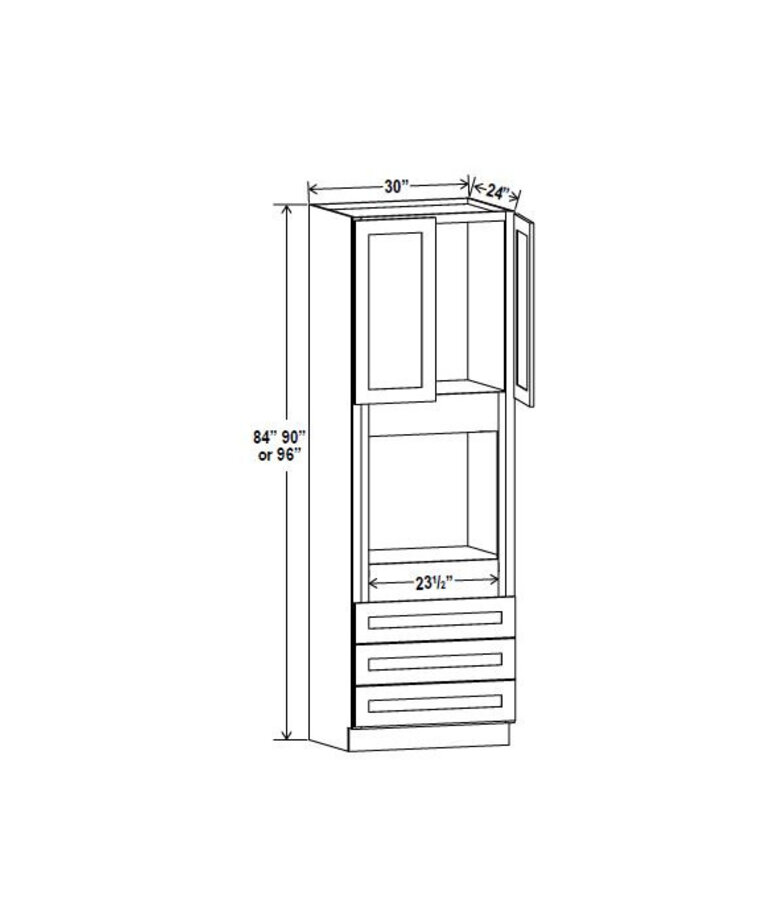 Evercraft Cabinetry Shaker Navy Blue - 30"W X 84"H X 24"D - Oven Pantry Double Doors One Large Open Shelf And Three Bottom Drawer