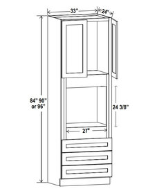 Evercraft Cabinetry Shaker Navy Blue - 33"W X 84"H X 24"D - Oven Pantry Double Doors One Large Open Shelf And Three Bottom Drawer
