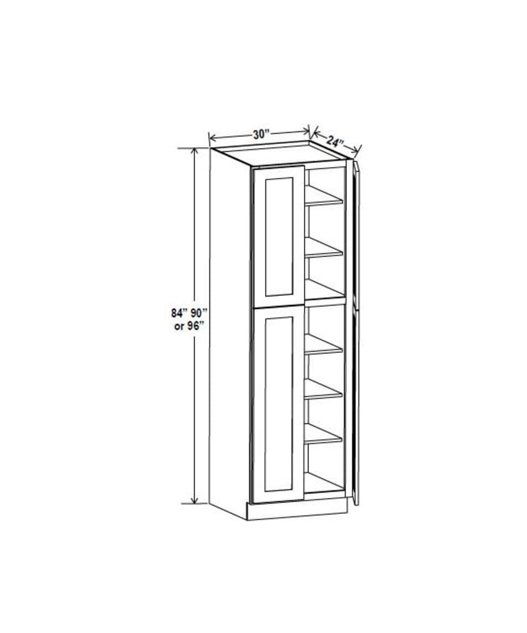 Evercraft Cabinetry Navy Blue - Wall Pantry - 30"W x 84"H x 24"D - 4D, 5S