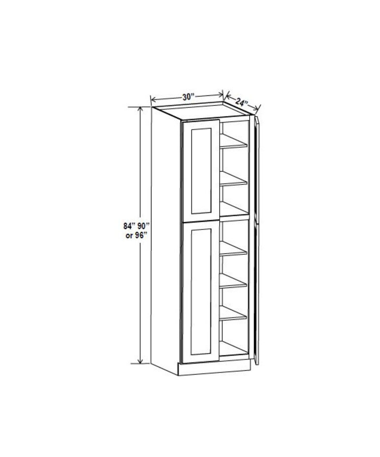 Evercraft Cabinetry Shaker Navy Blue - 30"W X 90"H X 24"D - Utility Pantry Four Doors Two Adjustable Top Shelves And Three Bottom Shelves