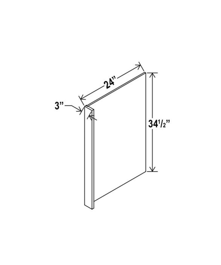 Evercraft Cabinetry Shaker White - Dishwasher Return Panel - 3"W X 34-1/2"H X 24"D Plywood With 3"W Filler