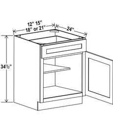 Evercraft Cabinetry Charleston White - Base Cabinet - 21"W X 34-1/2"H X 24"D - 1D, 1Drw, 1S