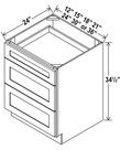 Evercraft Cabinetry Charleston White Base 18W - 3 Drawers