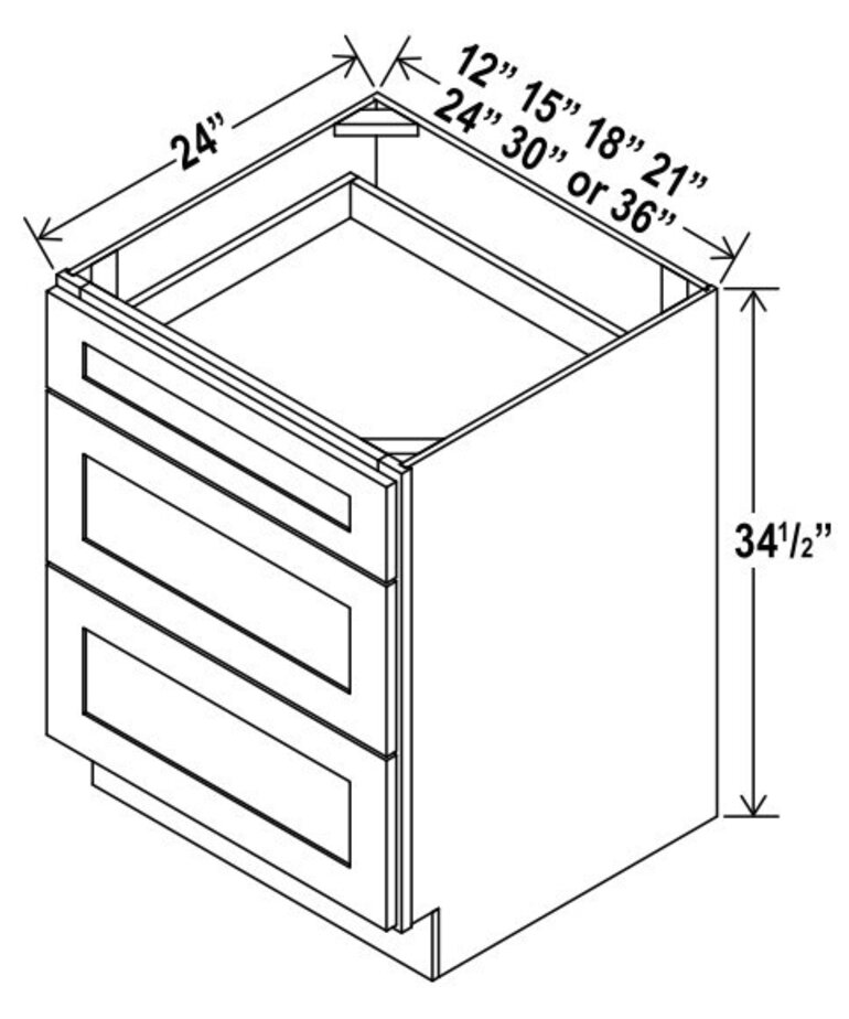 Evercraft Cabinetry Charleston White Base 18W - 3 Drawers