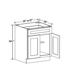 Evercraft Cabinetry Shaker Gray Base 27W - 1 Drawer 2 Door 1 Shelf