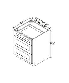 Evercraft Cabinetry Shaker Gray Base 27W - 3 Drawers