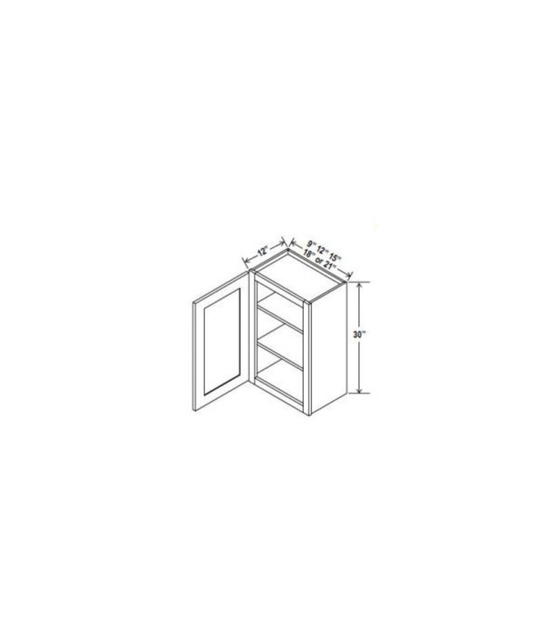 Evercraft Cabinetry Shaker Gray Wall 9W x 30H - 1 Door 2 Shelves