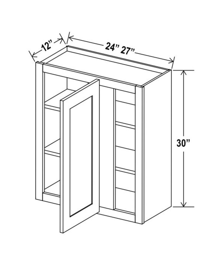 Evercraft Cabinetry Charleston White - Wall Blind Corner Cabinet - 27"W X 30"H X 12"D With 1 Door And 2 Shelf