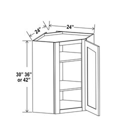 Evercraft Cabinetry Charleston White - Diagonal Corner Wall Cabinet - 24"W X 36"H X 12"D - 1D -2S