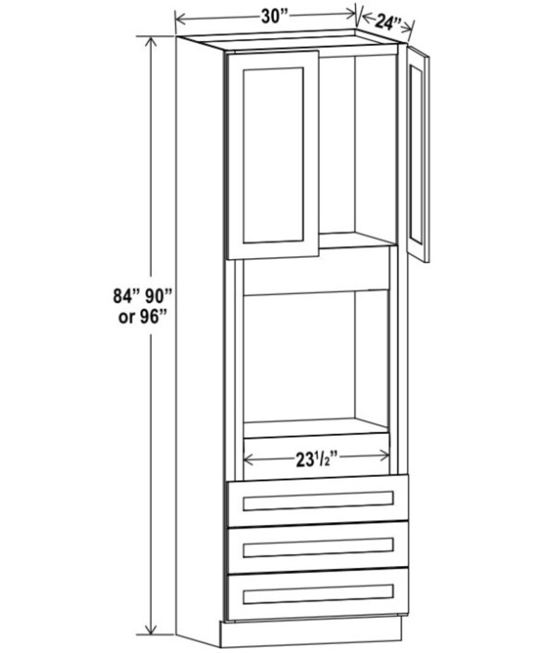 Evercraft Cabinetry Charleston White Oven Cabinet 30W x 84H - Double Oven