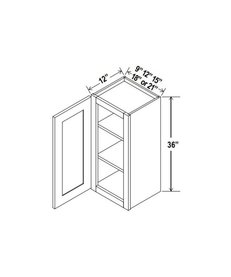 Evercraft Cabinetry Shaker Gray Wall 18W x 36H - 1 Door 2 Shelves