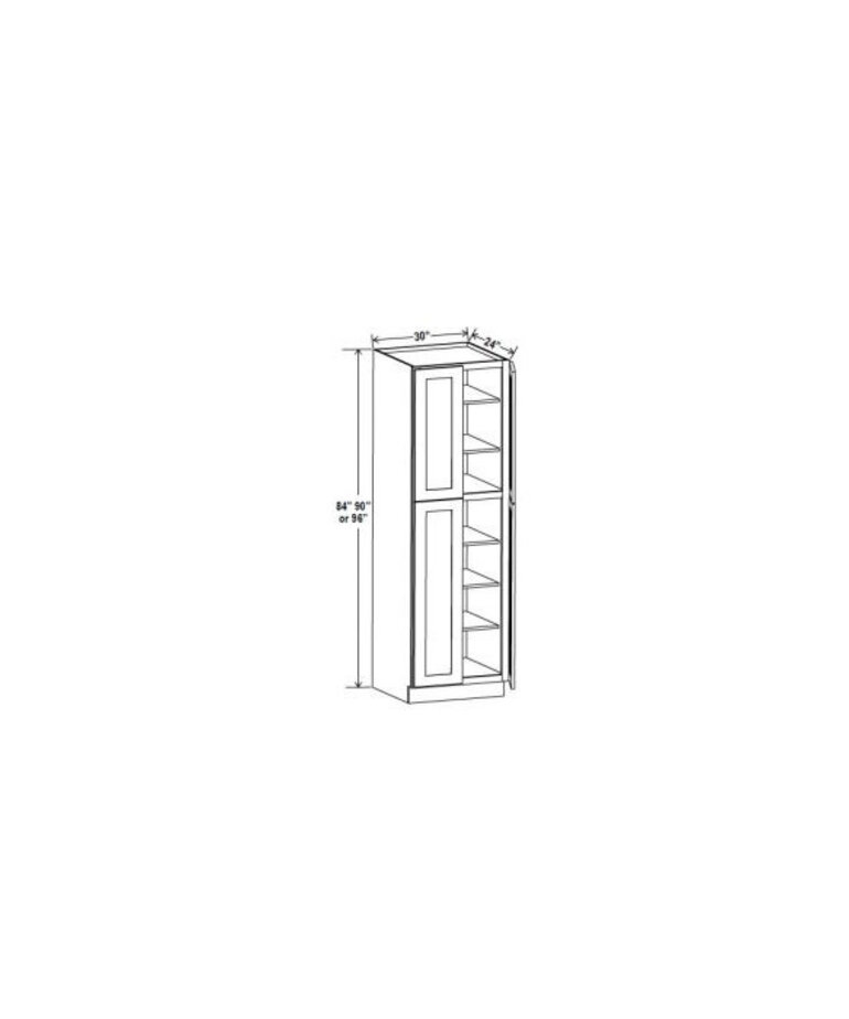Evercraft Cabinetry Charleston White - Wall Pantry - 30"W x 90"H x 24"D - 4D, 5S