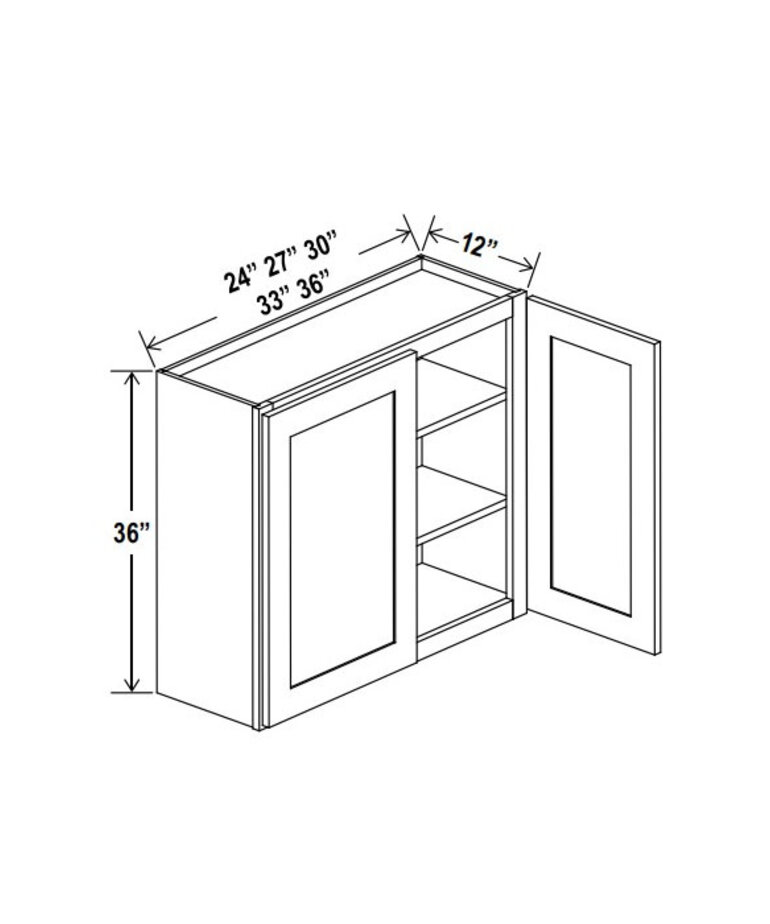 Evercraft Cabinetry Shaker Gray Wall 36W x 36H - 2 Door 2 Shelves