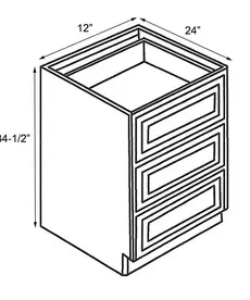 Evercraft Cabinetry Base Drawer Cabinet - 12"W x 34-1/2"H DB12-3
