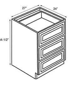 Evercraft Cabinetry White Base Drawer Cabinet - 27"W x 34-1/2"H  DB27-3
