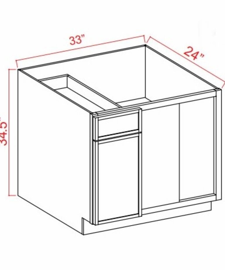 Evercraft Cabinetry Shaker Gray - Blind Base Corner Cabinet - 33"W X 34-1/2"H X 24"D -1D, 1Drw, 1S<br />
*Install Range 36" Min., 39" Max; Specify Left-Hinge Or Right Hinge Assem-
