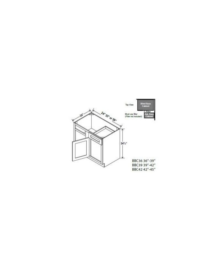Evercraft Cabinetry Charleston White - Blind Base Corner Cabinet - 33"W X 34-1/2"H X 24"D -1D, 1Drw, 1S<br />
*Install Range 36" Min., 39" Max; Specify Left-Hinge Or Right Hinge Assem-