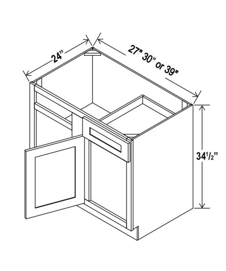 Evercraft Cabinetry Charleston White - Blind Base Corner Cabinet - 33"W X 34-1/2"H X 24"D -1D, 1Drw, 1S<br />
*Install Range 36" Min., 39" Max; Specify Left-Hinge Or Right Hinge Assem-