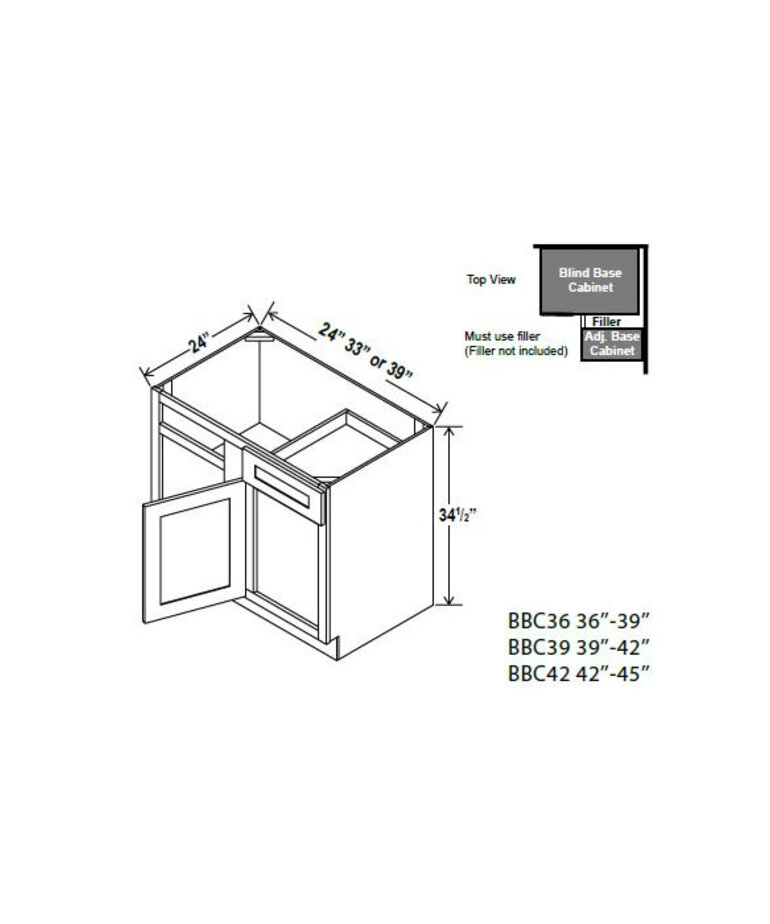 Evercraft Cabinetry Navy Blue Base Blind Corner 33W (39" Space)
