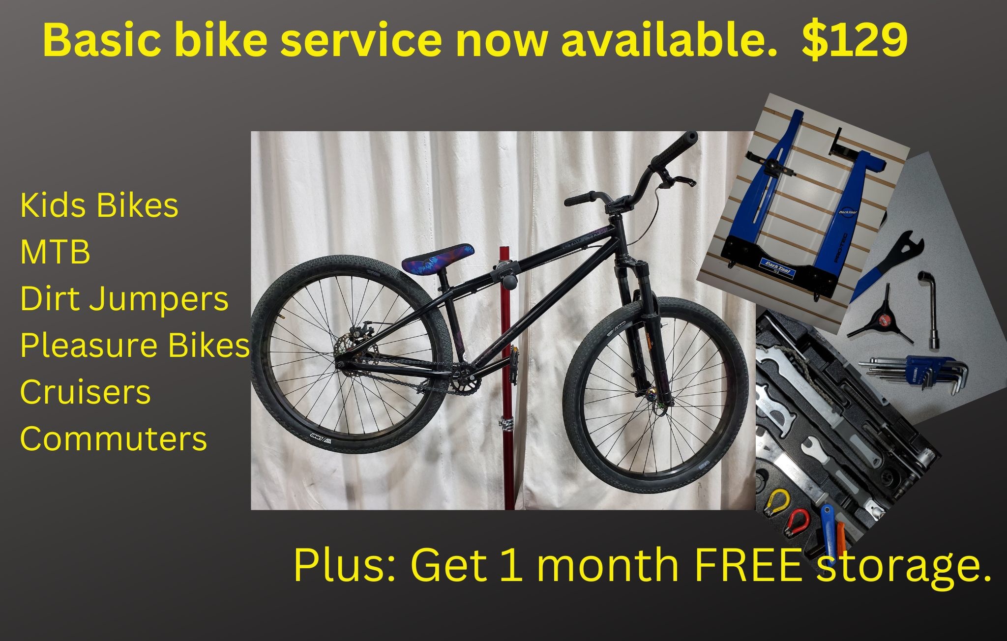 Bike on service stand