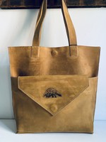 Suede  Leather Tote with Clutch