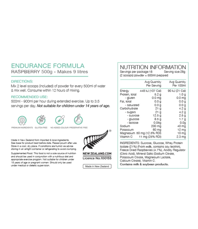 PURE ENDURANCE FORMULA 500g RASPBERRY