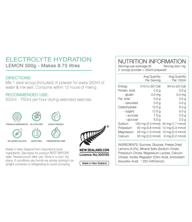 PURE ELECTROLYTE HYDRATION 500g LEMON