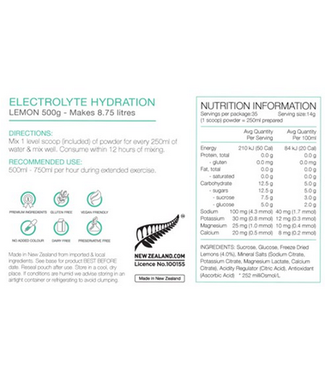 PURE PURE ELECTROLYTE HYDRATION (18) 500g LEMON (WADA batch tested)